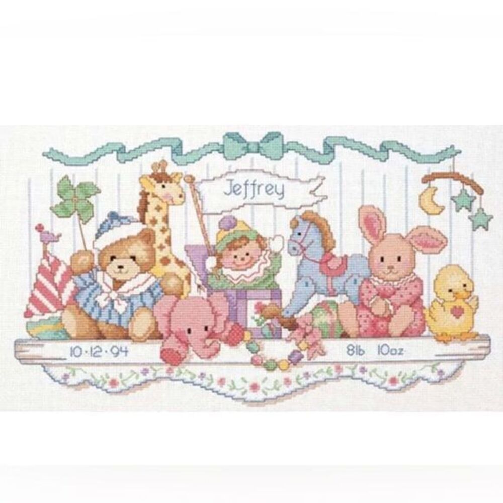 Toy Shelf baby Birth Record - Counted Cross Stitch Kit 16"X9" 14 Dimensions NEW